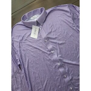 Collars & Co Shirt Mens 2XL Purple White‎ Gingham Dress Collar Wrinkle Resistant